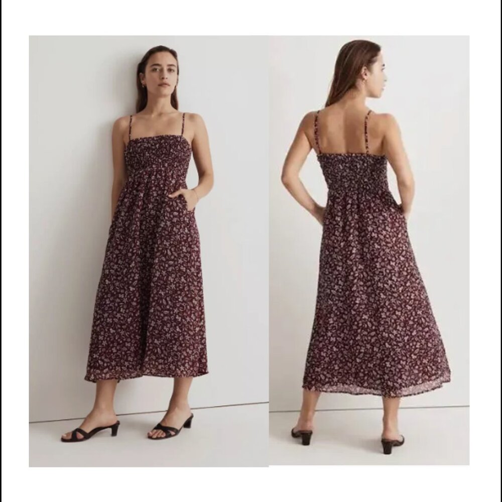 Madewell Theo Sleeveless Lined Floral Midi Dress Large L $148 NEW NWT
